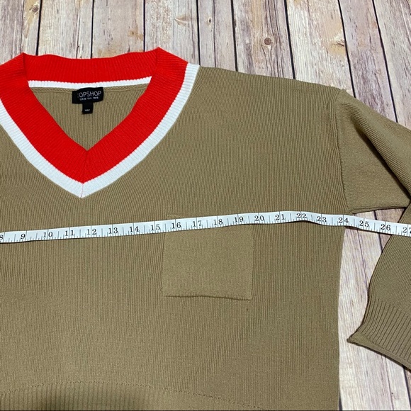 TOPSHOP Crop V neck wide Sleeve Sweater Tan Size 6 - Picture 8 of 10